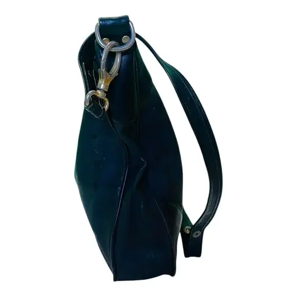Vintage MCM Womens Goldware Logo Black Leather Shoulder Hobo Purse Bag